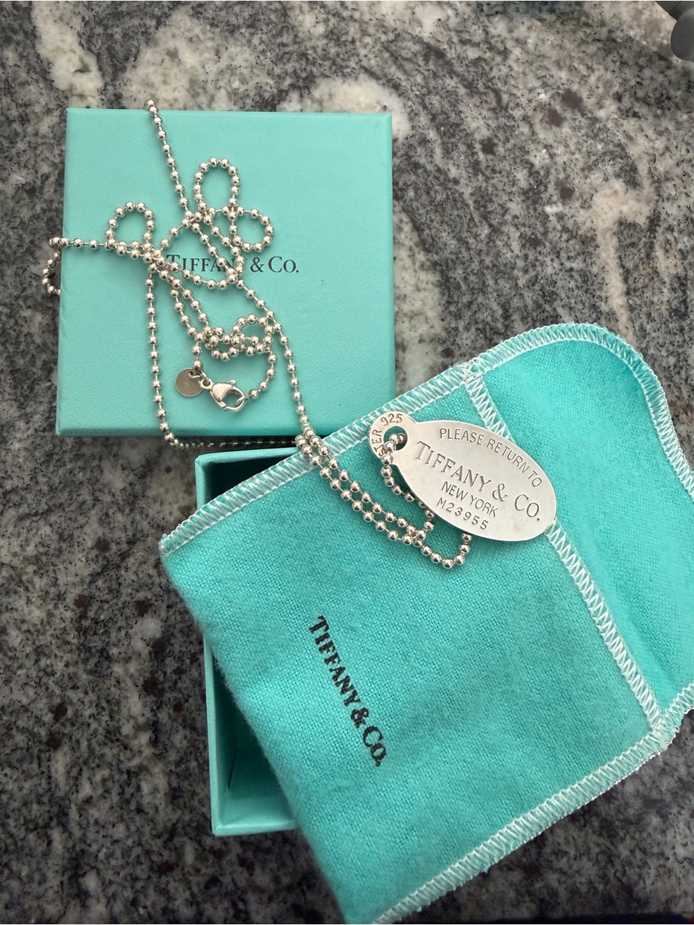 Tiffany & Co. Silver Oval Tag Pendant with Ball Chain